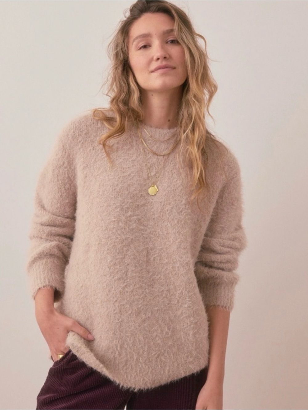 Marine Layer Teddy Eyelash Crewneck Sweater Wool Blend Tan Khaki Women’s‎ Medium
